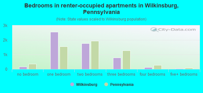 Bedrooms in renter-occupied apartments in Wilkinsburg, Pennsylvania