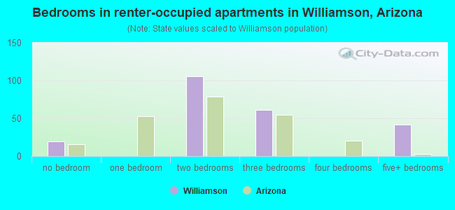 Bedrooms in renter-occupied apartments in Williamson, Arizona