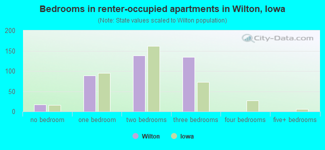 Bedrooms in renter-occupied apartments in Wilton, Iowa