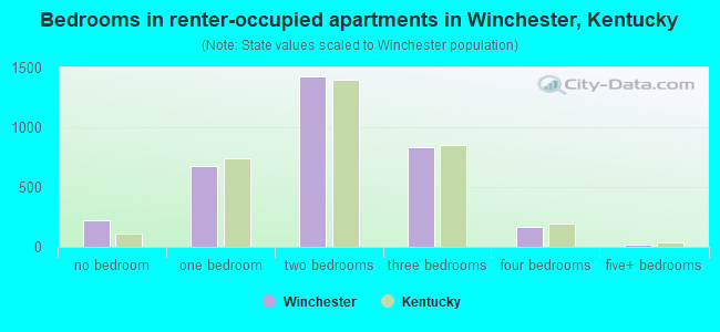 Bedrooms in renter-occupied apartments in Winchester, Kentucky
