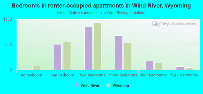 Bedrooms in renter-occupied apartments in Wind River, Wyoming
