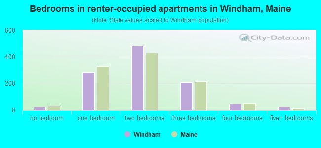 Bedrooms in renter-occupied apartments in Windham, Maine