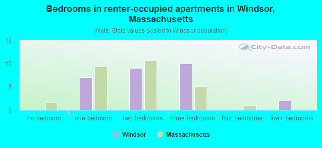 Bedrooms in renter-occupied apartments in Windsor, Massachusetts