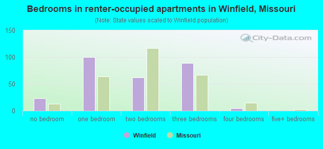 Bedrooms in renter-occupied apartments in Winfield, Missouri