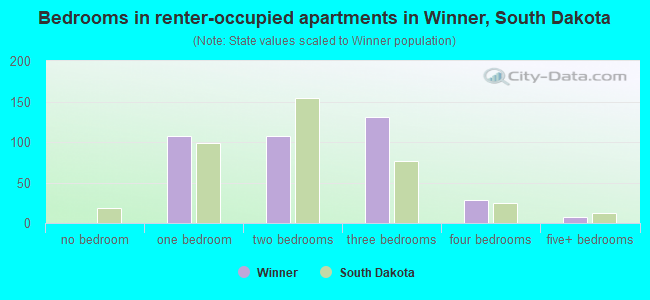 Bedrooms in renter-occupied apartments in Winner, South Dakota