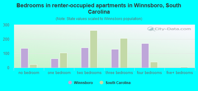 Bedrooms in renter-occupied apartments in Winnsboro, South Carolina