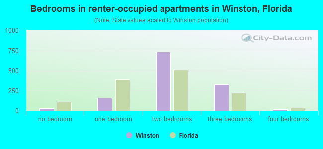 Bedrooms in renter-occupied apartments in Winston, Florida