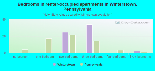 Bedrooms in renter-occupied apartments in Winterstown, Pennsylvania