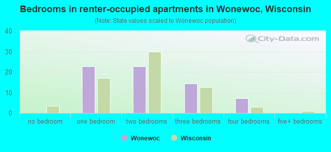 Bedrooms in renter-occupied apartments in Wonewoc, Wisconsin