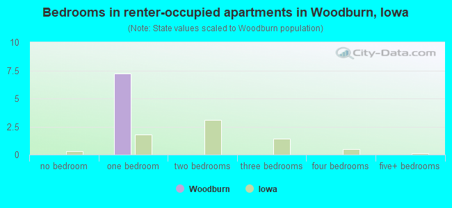 Bedrooms in renter-occupied apartments in Woodburn, Iowa