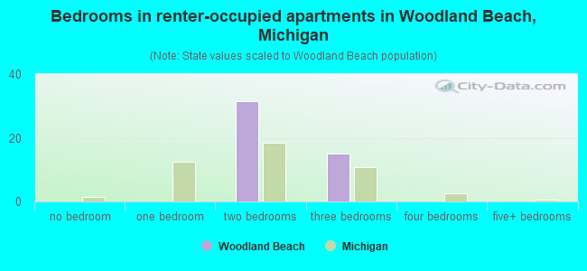 Bedrooms in renter-occupied apartments in Woodland Beach, Michigan