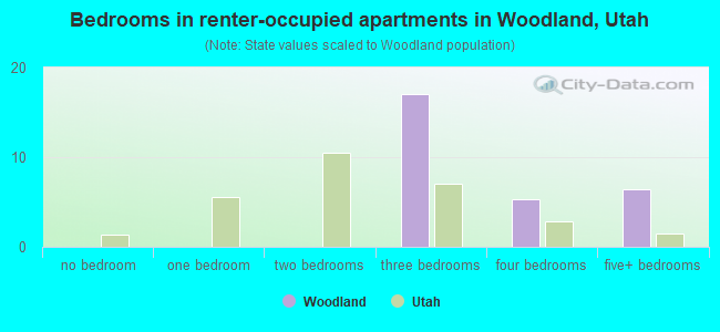Bedrooms in renter-occupied apartments in Woodland, Utah