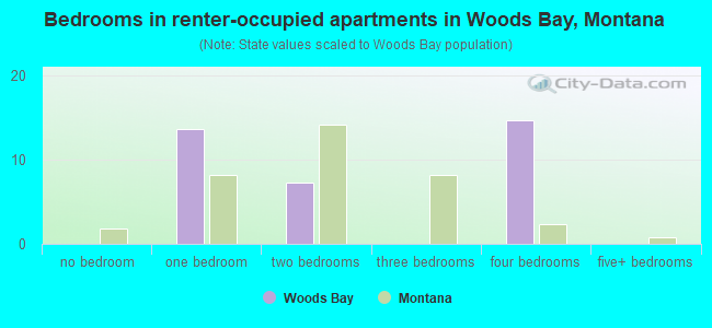 Bedrooms in renter-occupied apartments in Woods Bay, Montana