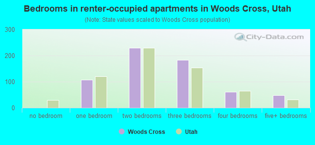 Bedrooms in renter-occupied apartments in Woods Cross, Utah