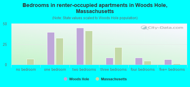 Bedrooms in renter-occupied apartments in Woods Hole, Massachusetts