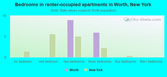 Bedrooms in renter-occupied apartments in Worth, New York