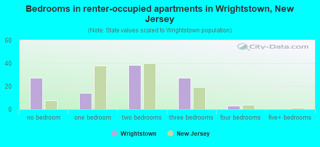 Bedrooms in renter-occupied apartments in Wrightstown, New Jersey