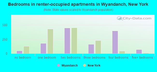 Bedrooms in renter-occupied apartments in Wyandanch, New York