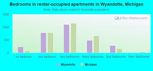 Bedrooms in renter-occupied apartments in Wyandotte, Michigan