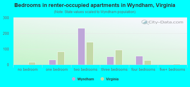 Bedrooms in renter-occupied apartments in Wyndham, Virginia