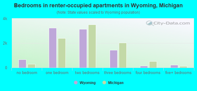 Bedrooms in renter-occupied apartments in Wyoming, Michigan