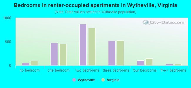 Bedrooms in renter-occupied apartments in Wytheville, Virginia