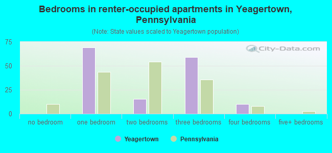 Bedrooms in renter-occupied apartments in Yeagertown, Pennsylvania