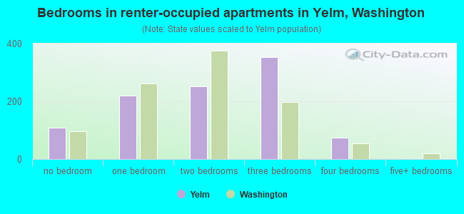 Bedrooms in renter-occupied apartments in Yelm, Washington