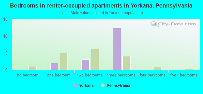 Bedrooms in renter-occupied apartments in Yorkana, Pennsylvania