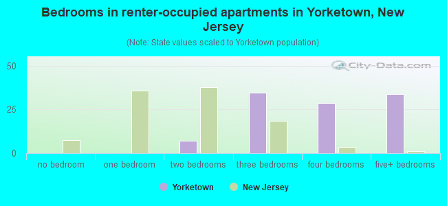Bedrooms in renter-occupied apartments in Yorketown, New Jersey