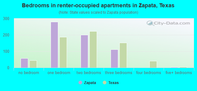 Bedrooms in renter-occupied apartments in Zapata, Texas