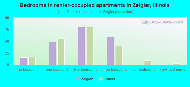 Bedrooms in renter-occupied apartments in Zeigler, Illinois