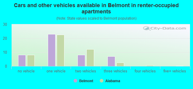Cars and other vehicles available in Belmont in renter-occupied apartments