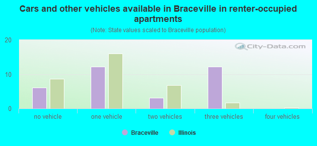 Cars and other vehicles available in Braceville in renter-occupied apartments