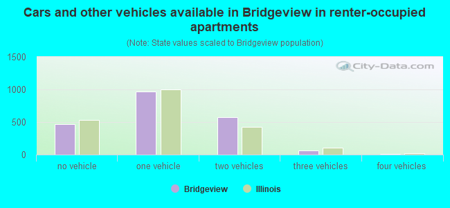 Cars and other vehicles available in Bridgeview in renter-occupied apartments