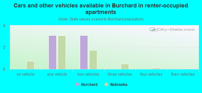 Cars and other vehicles available in Burchard in renter-occupied apartments