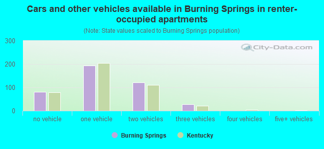 Cars and other vehicles available in Burning Springs in renter-occupied apartments