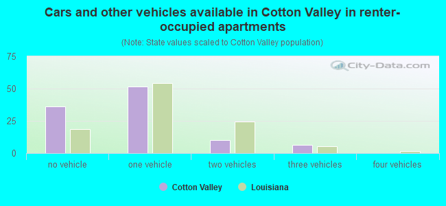 Cars and other vehicles available in Cotton Valley in renter-occupied apartments
