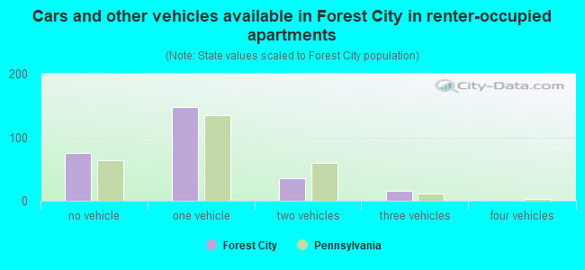 Cars and other vehicles available in Forest City in renter-occupied apartments