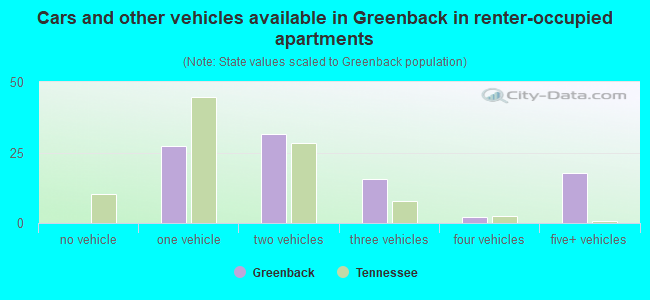 Cars and other vehicles available in Greenback in renter-occupied apartments