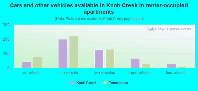 Cars and other vehicles available in Knob Creek in renter-occupied apartments
