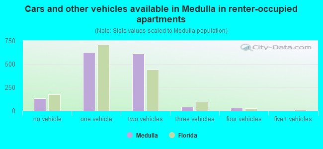Cars and other vehicles available in Medulla in renter-occupied apartments