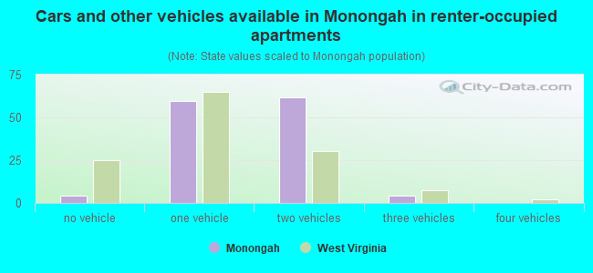 Cars and other vehicles available in Monongah in renter-occupied apartments