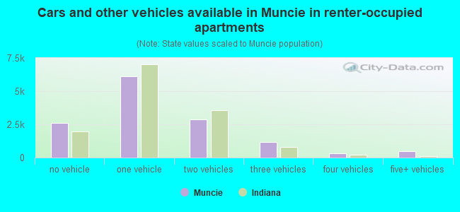 Cars and other vehicles available in Muncie in renter-occupied apartments