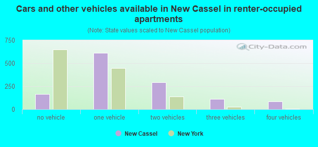 Cars and other vehicles available in New Cassel in renter-occupied apartments