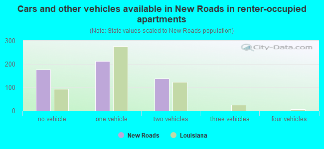 Cars and other vehicles available in New Roads in renter-occupied apartments
