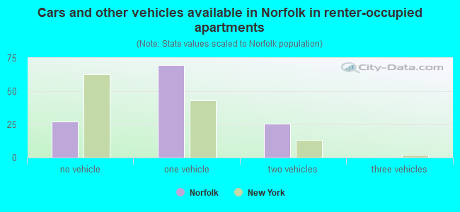 Cars and other vehicles available in Norfolk in renter-occupied apartments