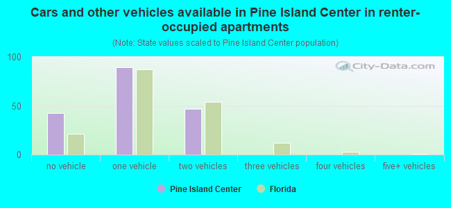 Cars and other vehicles available in Pine Island Center in renter-occupied apartments