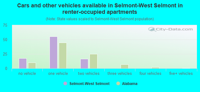 Cars and other vehicles available in Selmont-West Selmont in renter-occupied apartments