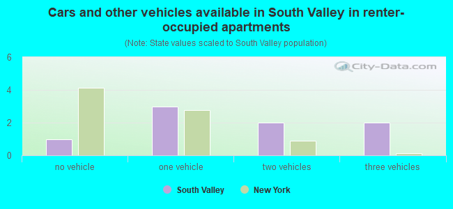 Cars and other vehicles available in South Valley in renter-occupied apartments